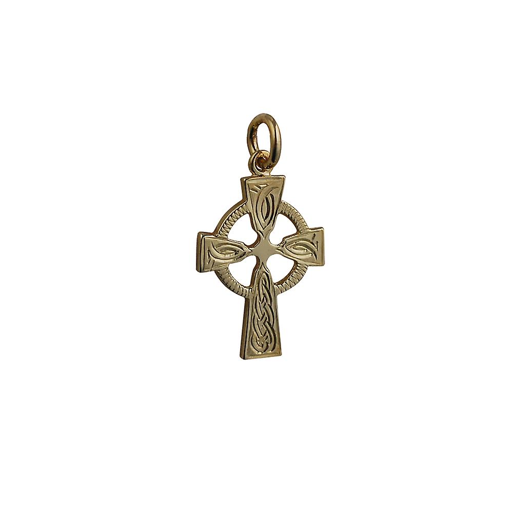 9ct Gold 23x16mm hand engraved knot pattern Celtic Cross