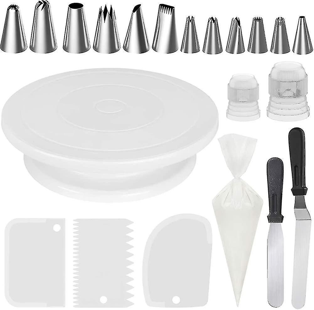 Cake Turntable, Heilwiy Rotating Cake Stand with 3 Icing Smoother, Heilwiy 12 Cake Piping Nozzles Ti