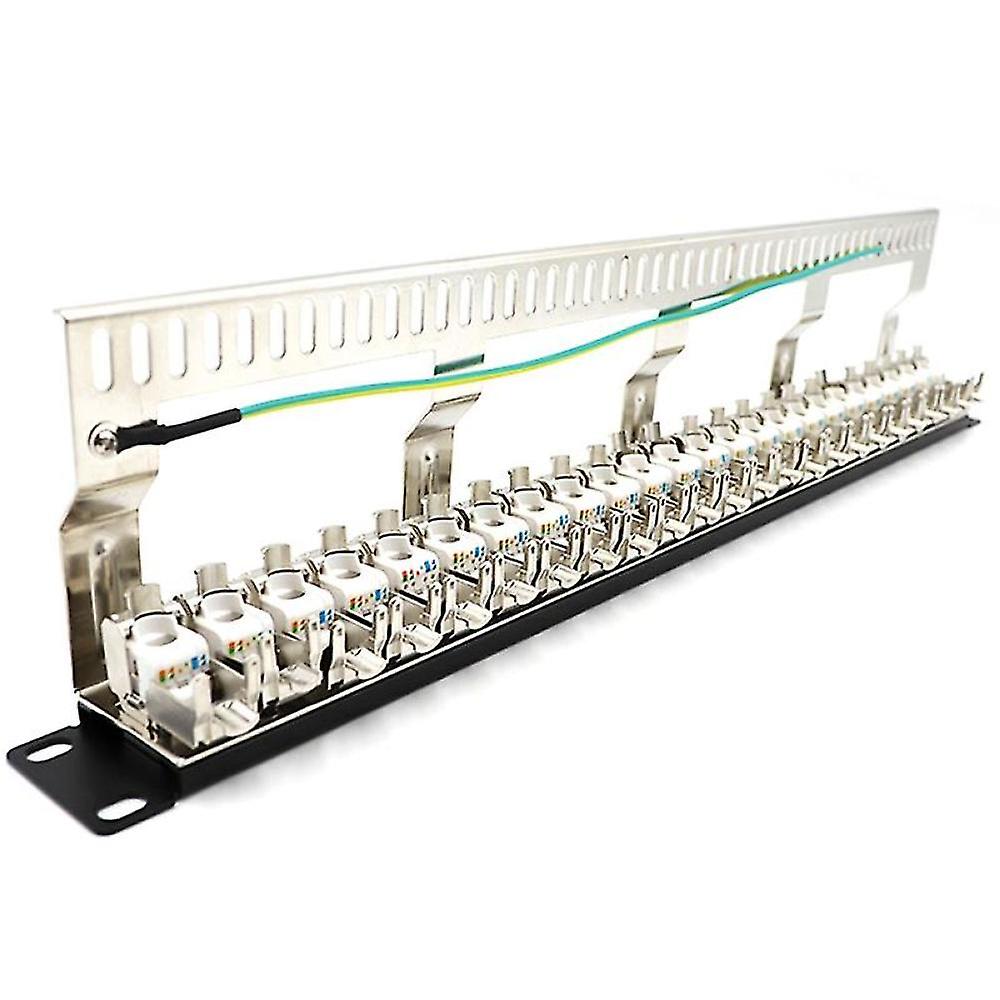 Cat7 Patch Panel 24port Cat7/cat6a Ftp Patch Panel Full Shielded Incl. 24x Cat7 Shielded Adapter 1u