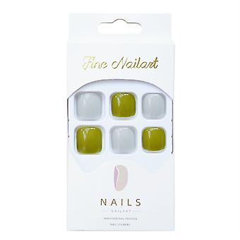 Glossy Green & Grey Fake Toenails Durable Use Comfortable Wear Nails For Trendy Girls Foot Decoration