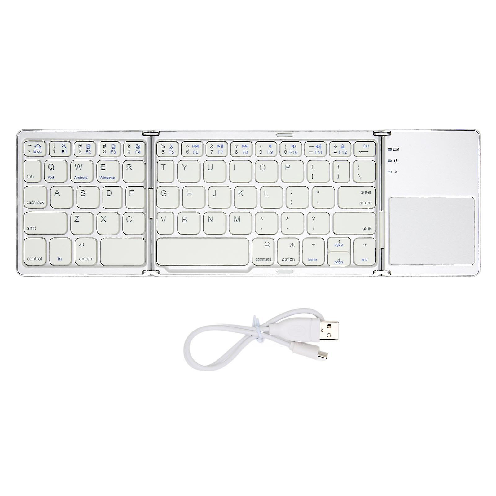 Foldable Bluetooth Keyboard 63 Keys Metal Ultra Thin Mini Folding Keyboard with Touchpad for Windows for IOS for Android Silver