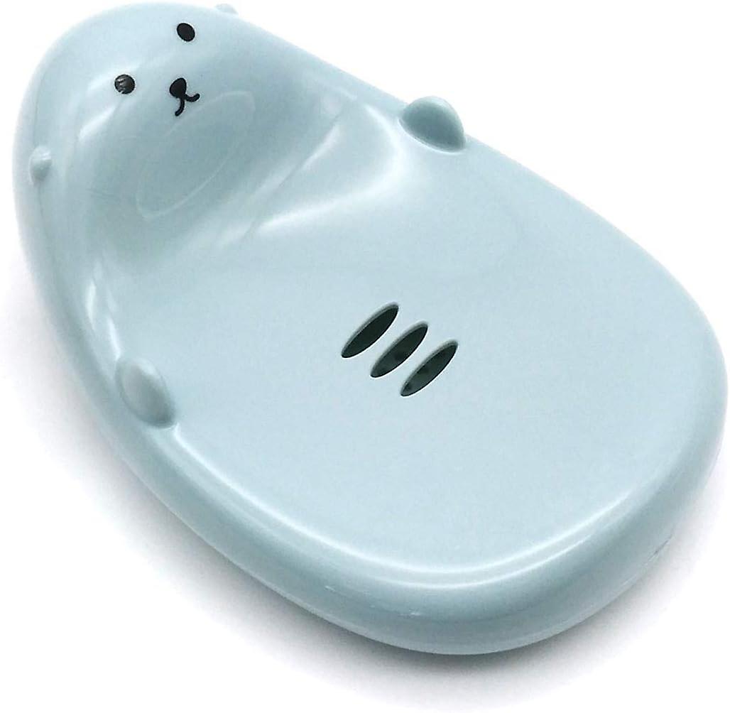 可爱卡通动物肥皂盒浴室创意塑料排水皂架洗涤海绵架简洁风格（蓝色）