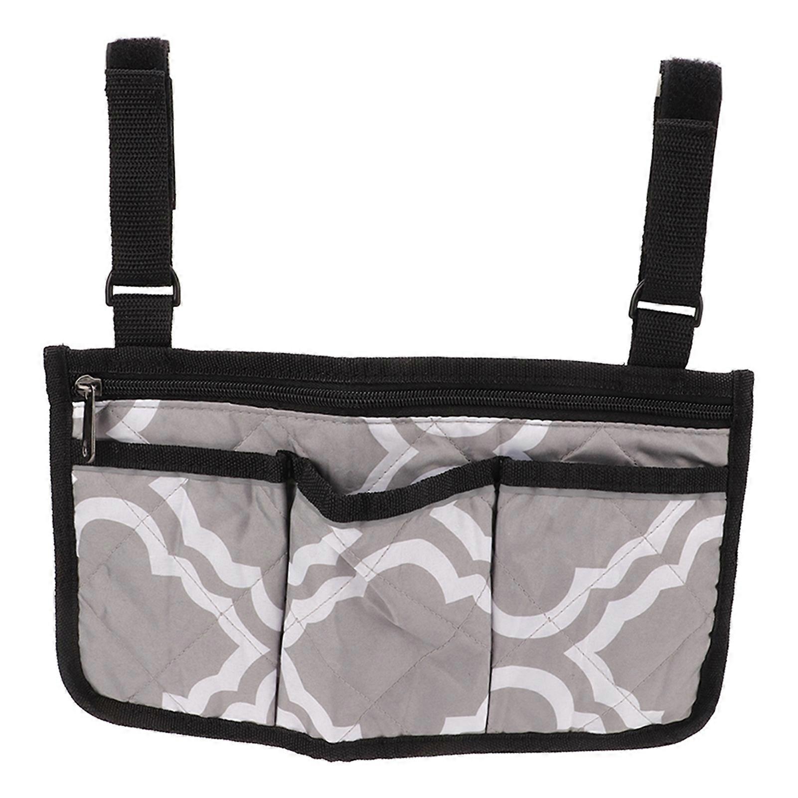 Wheelchair Side Hanging Storage Bag Multi Pocket Armrest Pouch Bag Wheelchair Armrest Accessories with Reflective Strips Grey Pattern