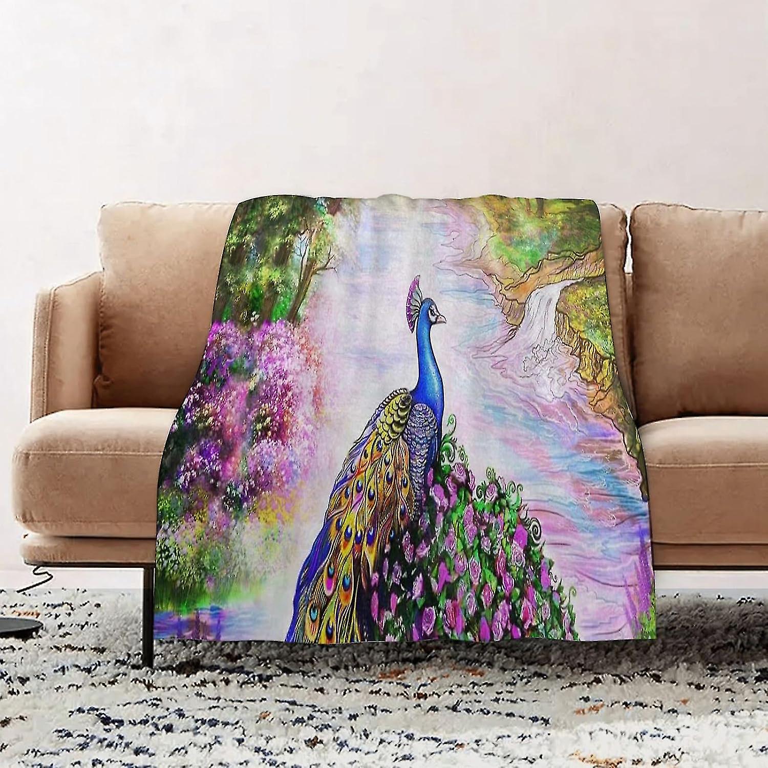 Premium Flannel Throw Blanket - Peacock Flannel Blanket Sofa Throw, Blanket Fluffy Soft Throw For Bed And Couch Throw/single