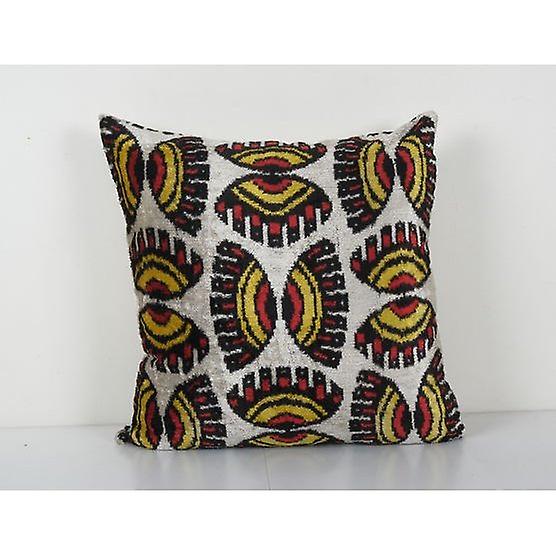 Silk Ikat Velvet Pillow, Silk Square Designer Cushion Cover, Boho Chic Pillow