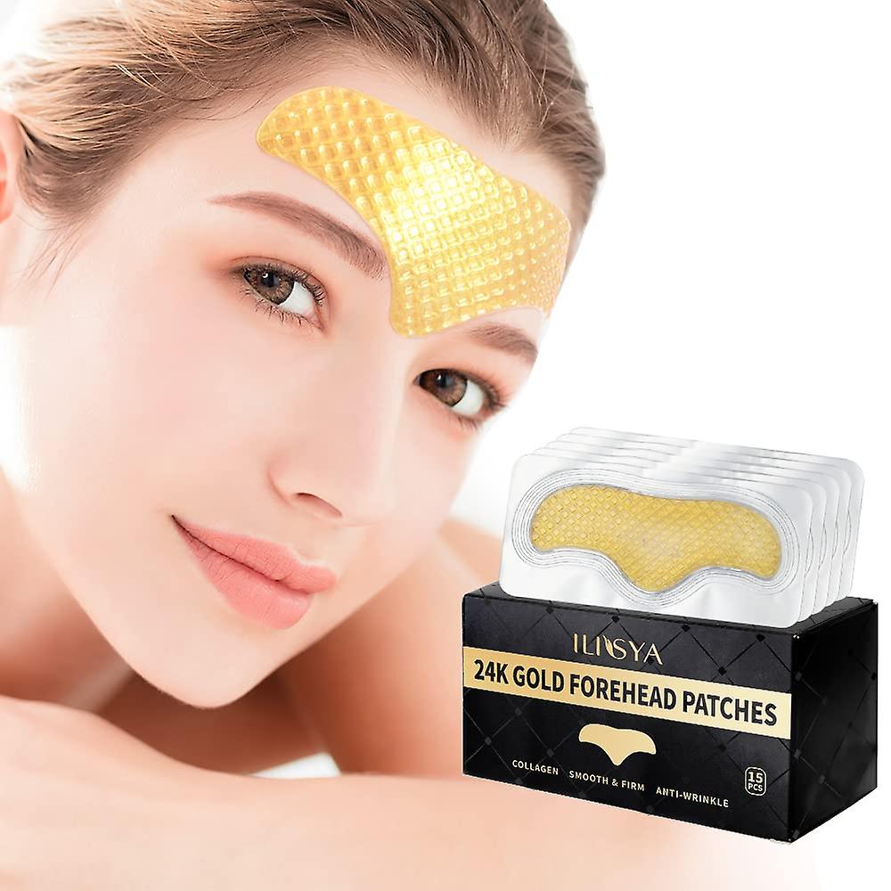 24K Gold Forehead Anti-Wrinkle Patch-15 PCS, Collagen Forehead Lines Mask Forehead Frown Wrinkles Pads T-Zone Patches Smooth Forehead Strips Moisturiz