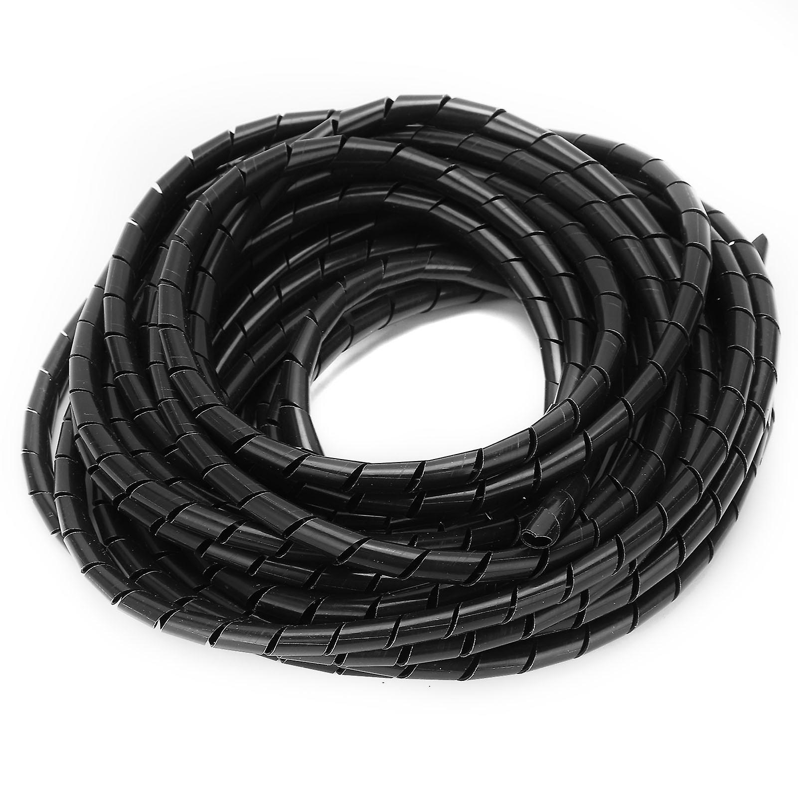 Qukaim Spiral Wire Wrap Management Cable Sleeve Organizer, Coiled Wire Management Winding Tube, Open Type with Clip, 10m Long, Black, 16mm Diameter