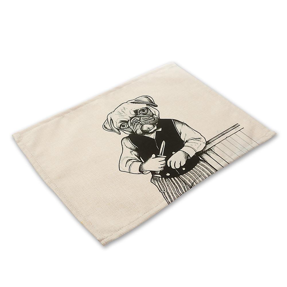 Hund Print Bomuld Linned Anti Slip Varmeisolering Placering Skål Plade Gaffel Bordmåtte(MA0023-15)