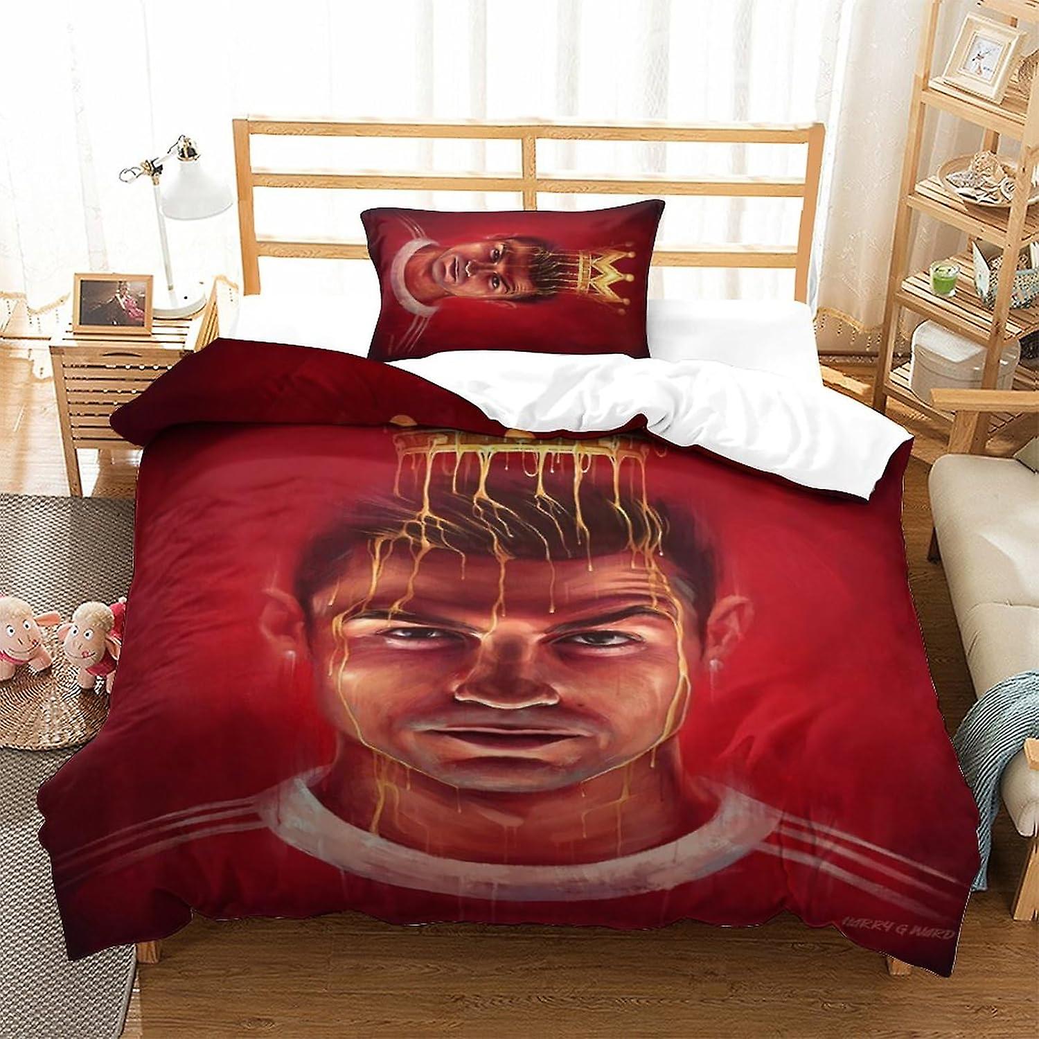 PGtaa 3D Cristiano Ronaldo Nevresim Seti Futbol Yıldız Yatak Hafif Yorgan Örtüsü Çocuklar için Fermuar Kapatma ile Gençler Yetişkinler Yatak Decro (2 Adet