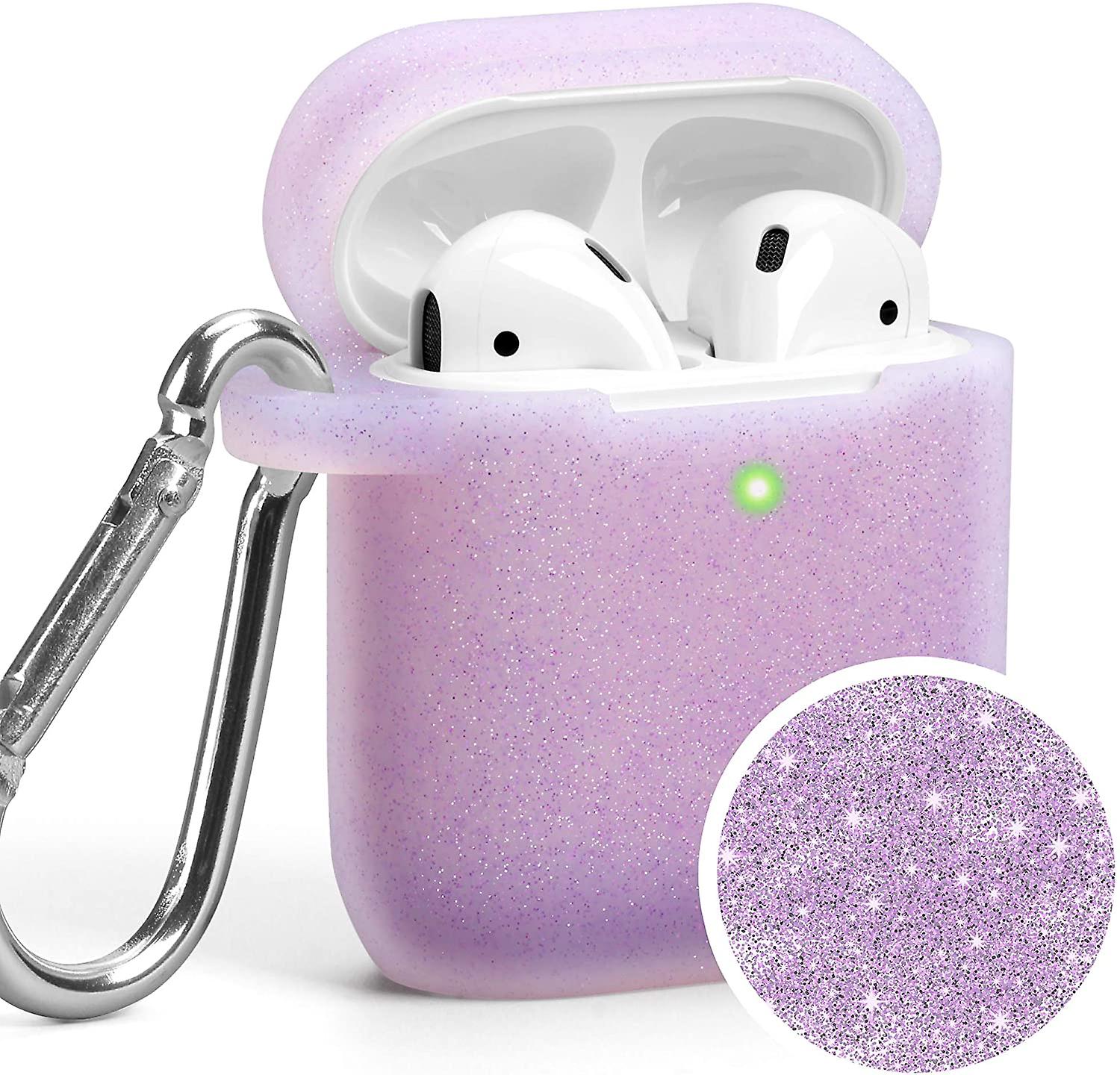 Case Compatible for Apple AirPods 1  2 Front LED Visible Sparkling Lavender