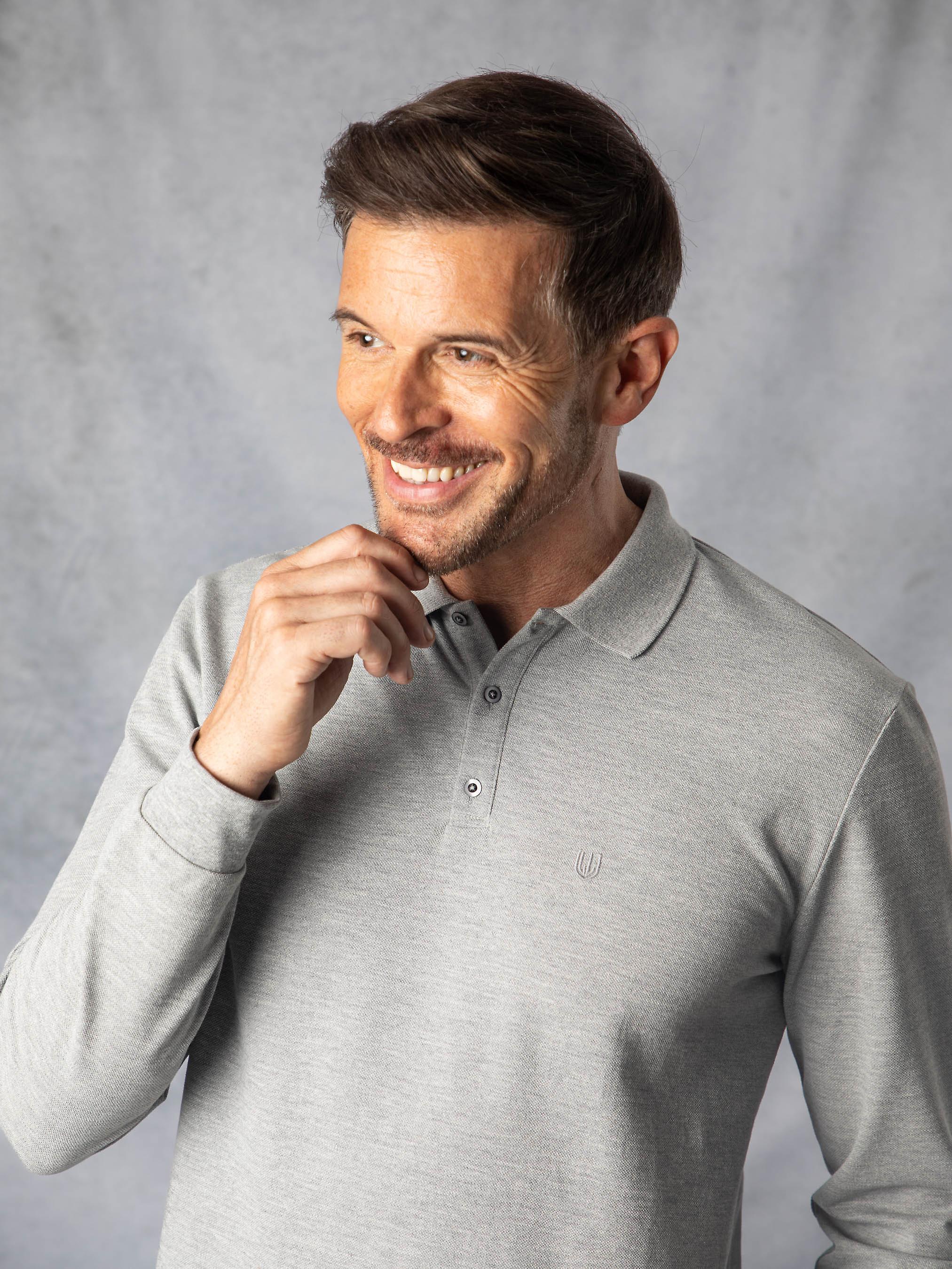 Long Sleeve Polo Shirt in Grey