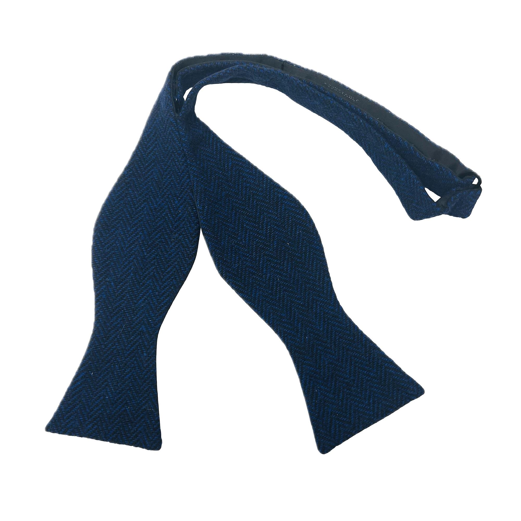 Midnight Blue &amp; Black Herringbone Self-Tie Bow Tie