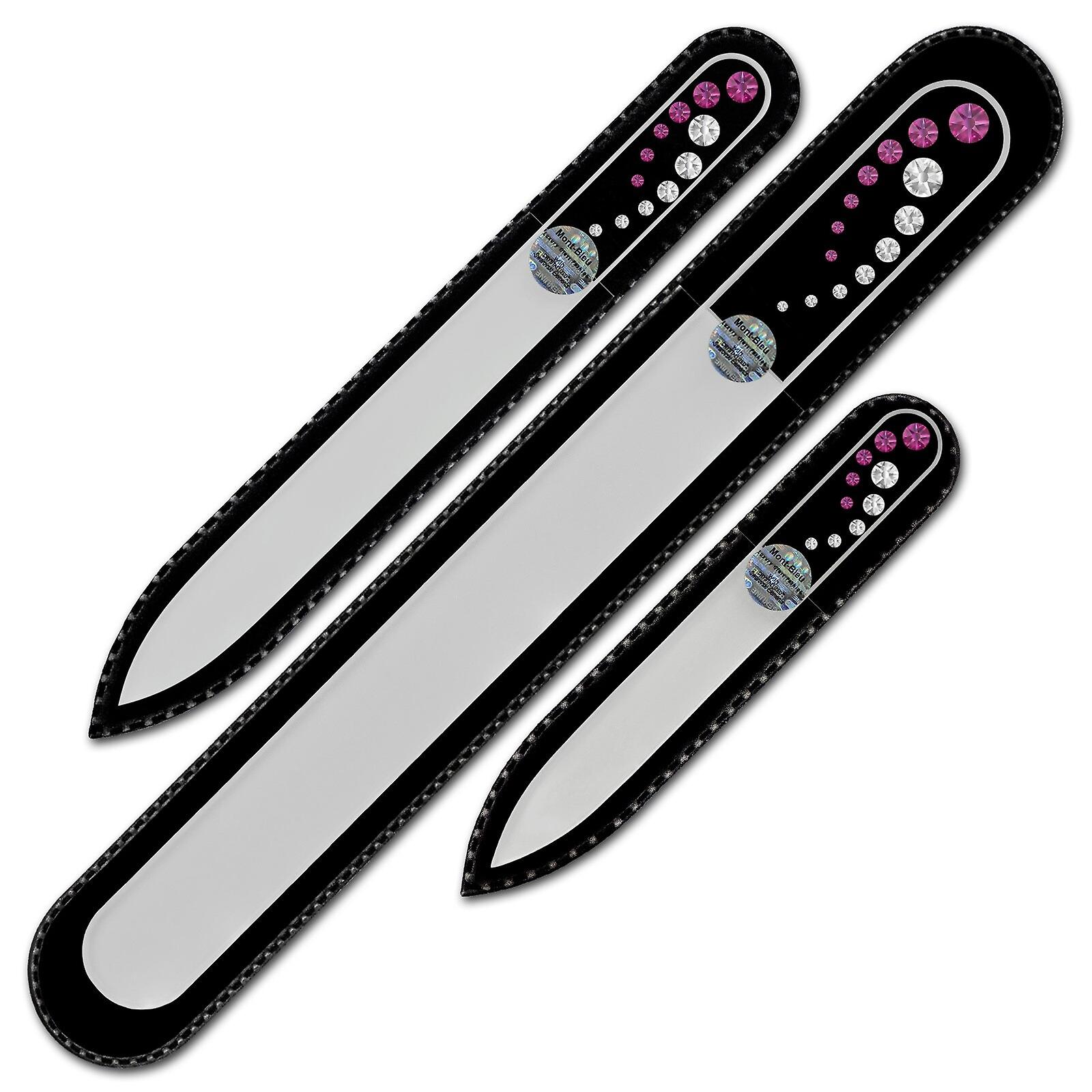 3-piece Nail File Set with Crystals for Women CO-BMS - Fuchsia - Crystal
