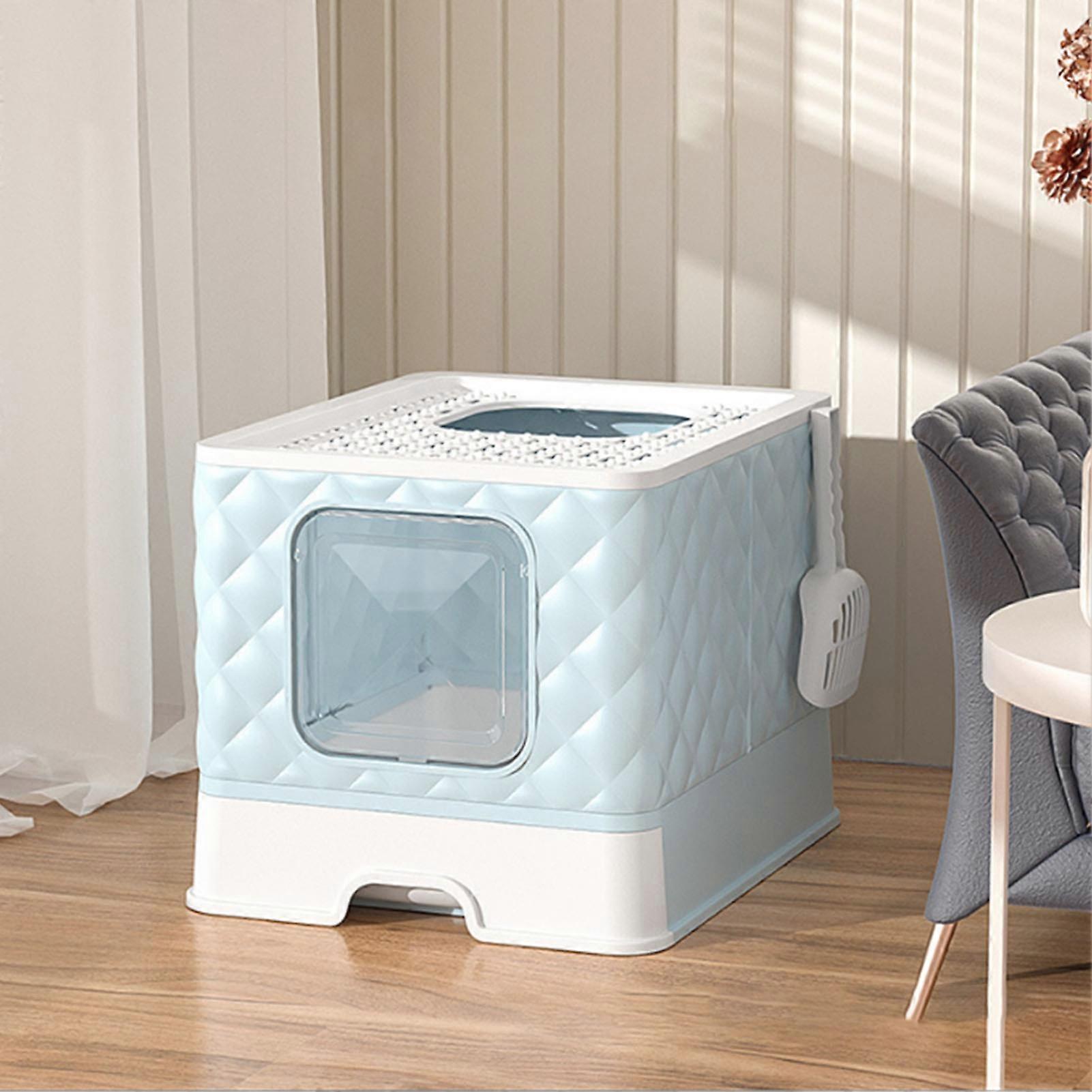 Cat Drawer Litter Box Detachable Washable Large Space Semi Closed Cat Toilet Litter Box with Lid for Cats Kittens Cat Litter Box Light Blue