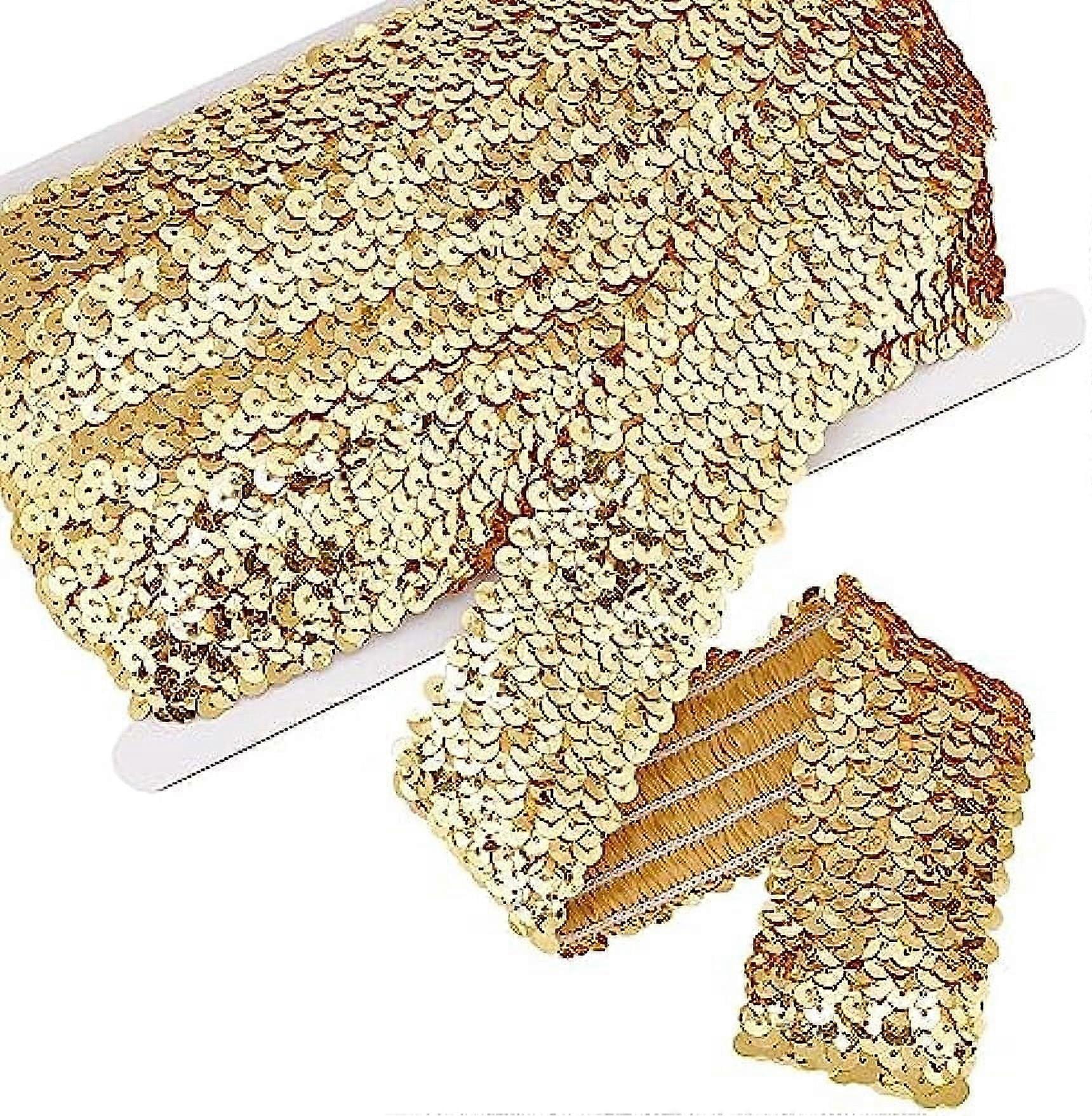 11 Yards Elastic Paillette Sequin Trim Golden Lace Trim Crafts Sequin Strip Shiny Sewing Paillette Ribbon for Dress Embellish Headband Costume Sewing