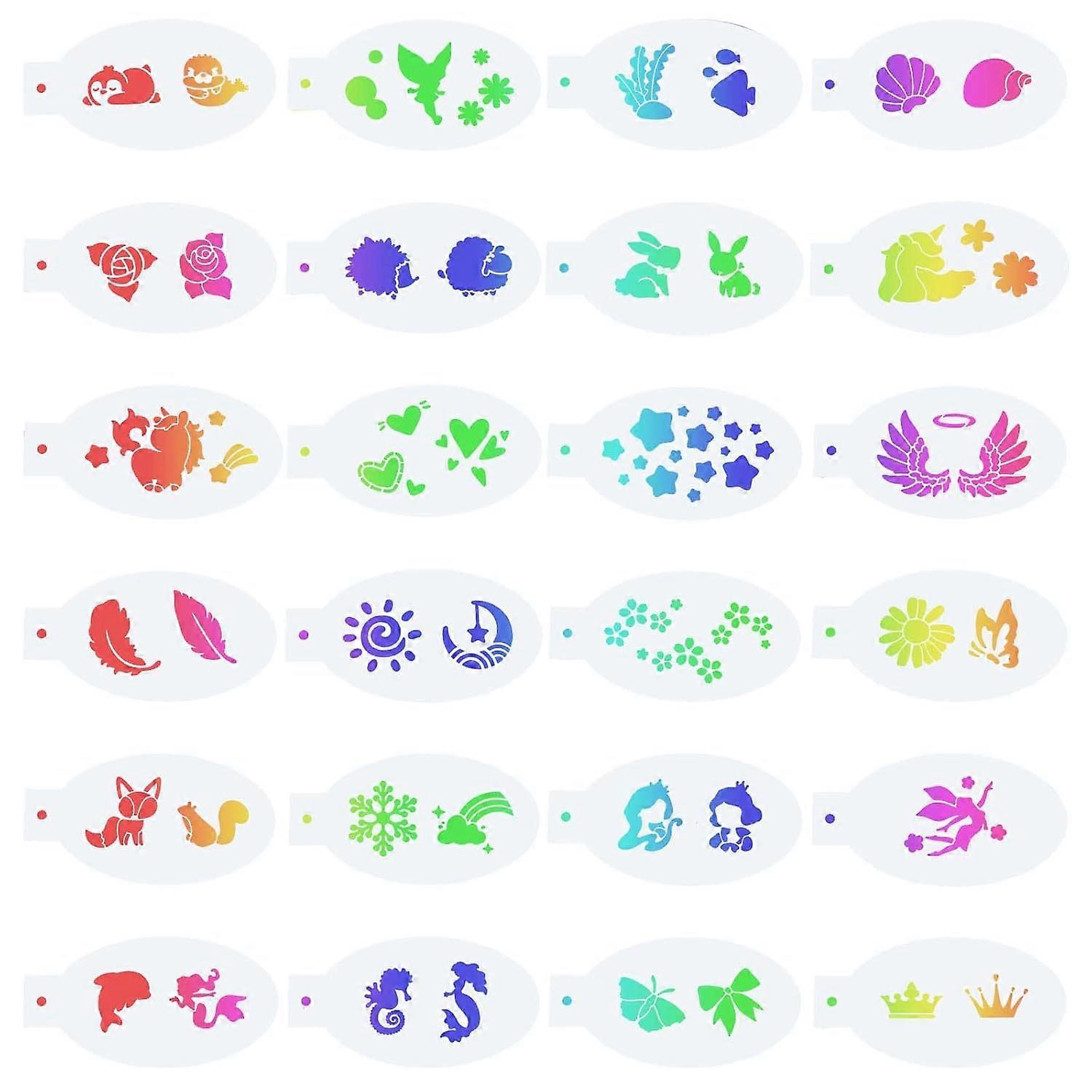 24PCS Face Paint Stencils Body Painting Template Butterfly Bunny Penguin Sea Animal Fairy Unicorn Fox Pattern Reusable Soft Tattoo Stencils for Cospla