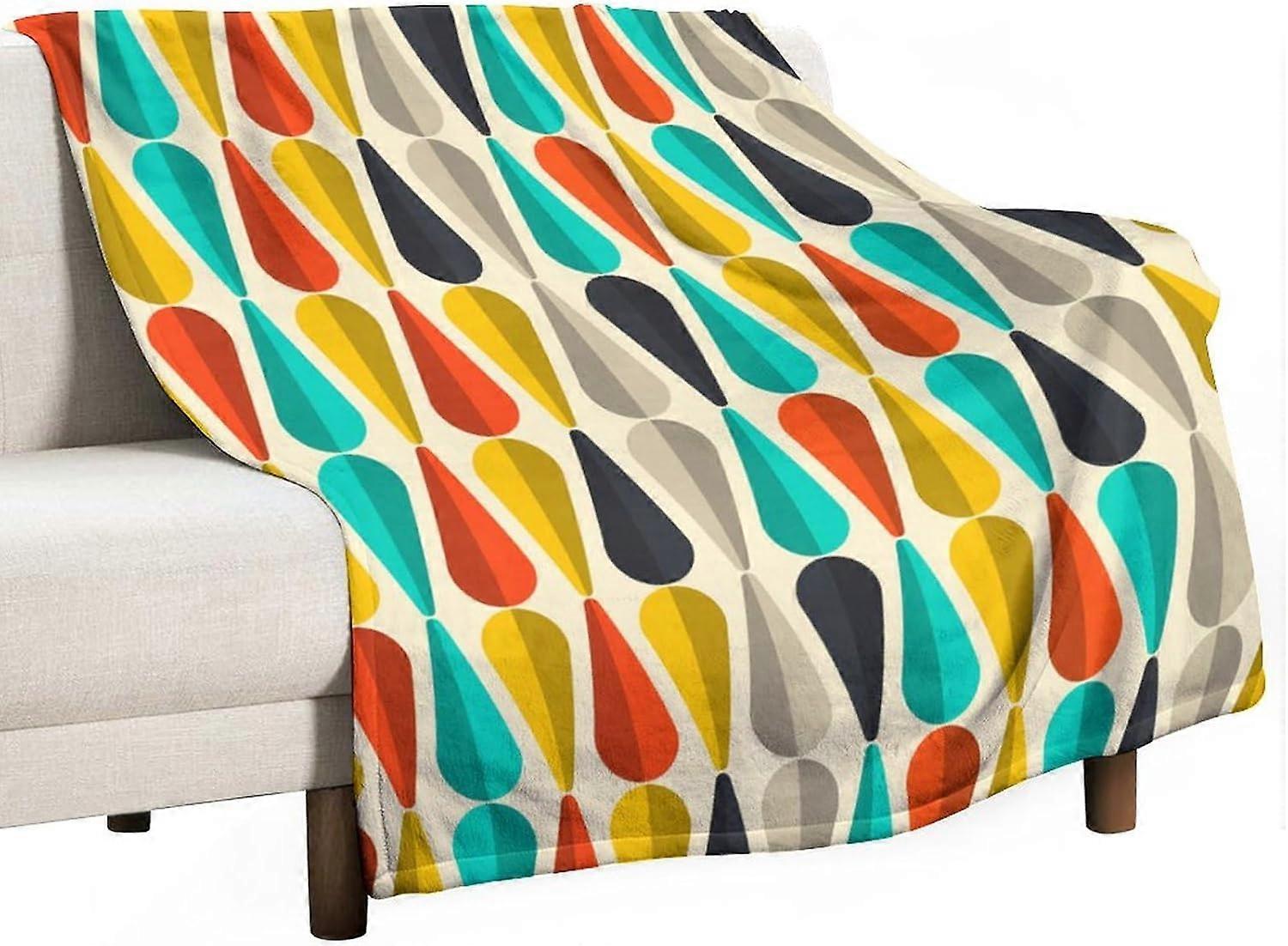 Mid Century Throw Blanket, Modern Drop Shape Retro Colors Boho Orange Teal Black Geometric Pattern Throws Blankets for aby Toddler Dog Cat 40"x50"