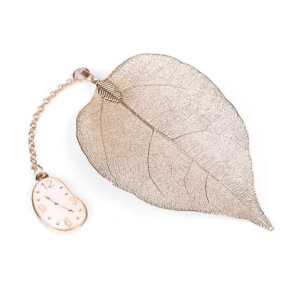 1Pc Gold Metal Leaf Bookmark with Pendant for Book Paper Reading Clock