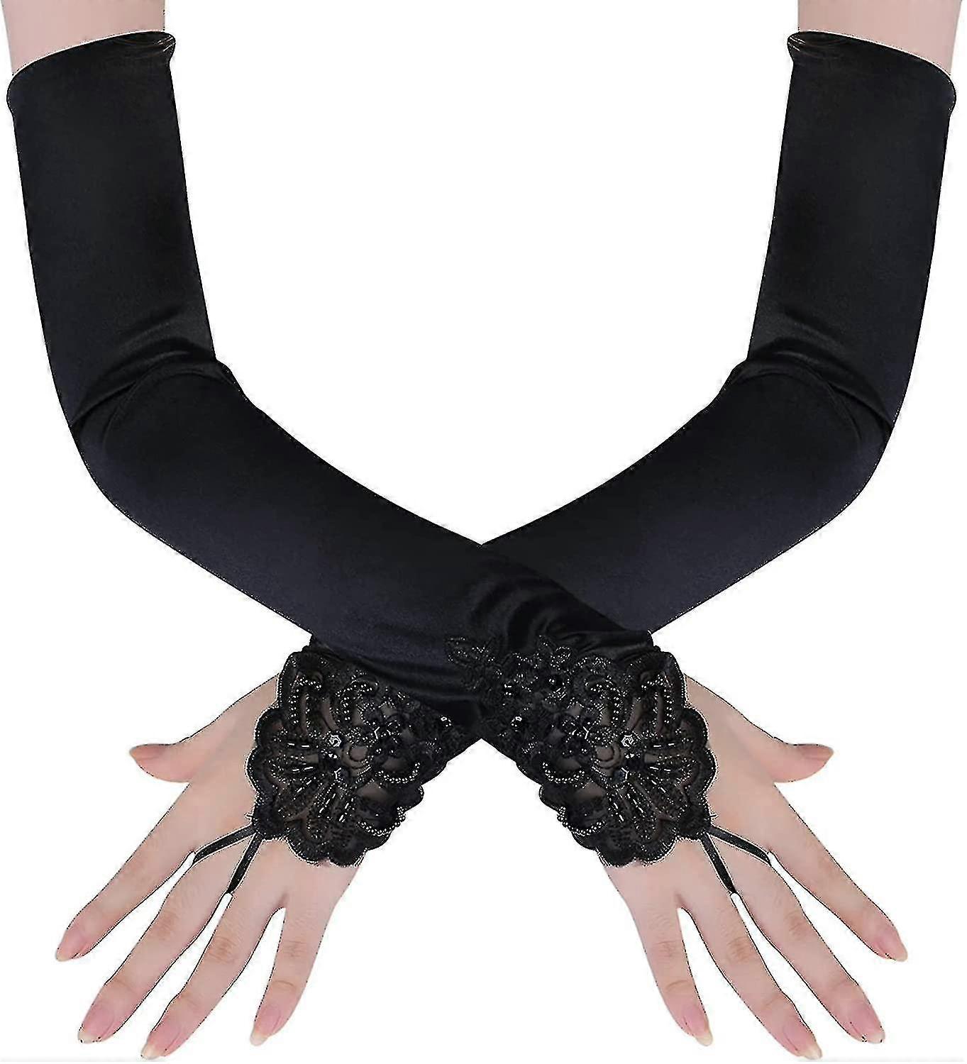 Satin Opera Gloves - Stretchy Adult Size, Elbow Length for 20s Party