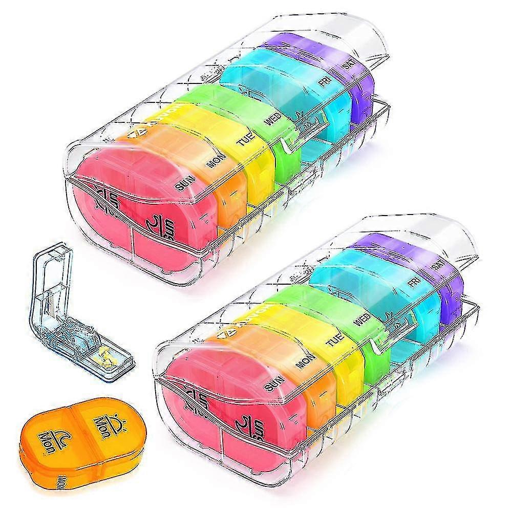 2pack Weekly Pill Organizer, 7 Day Portable Pill Box Case
