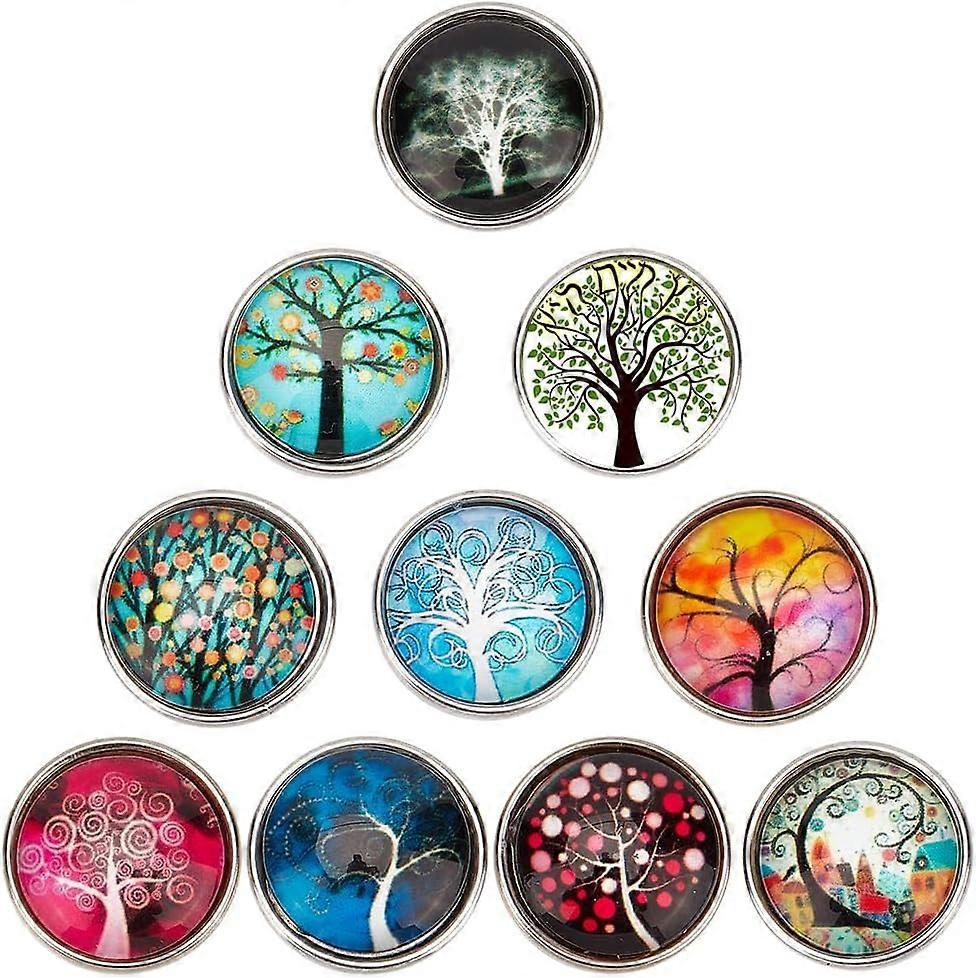 1Box 30Pcs Snap Jewelry Charms 18mm Snap Buttons Jewelry Charm Tree of Life Glass Snaps Button Bulk Interchangeable Buttons