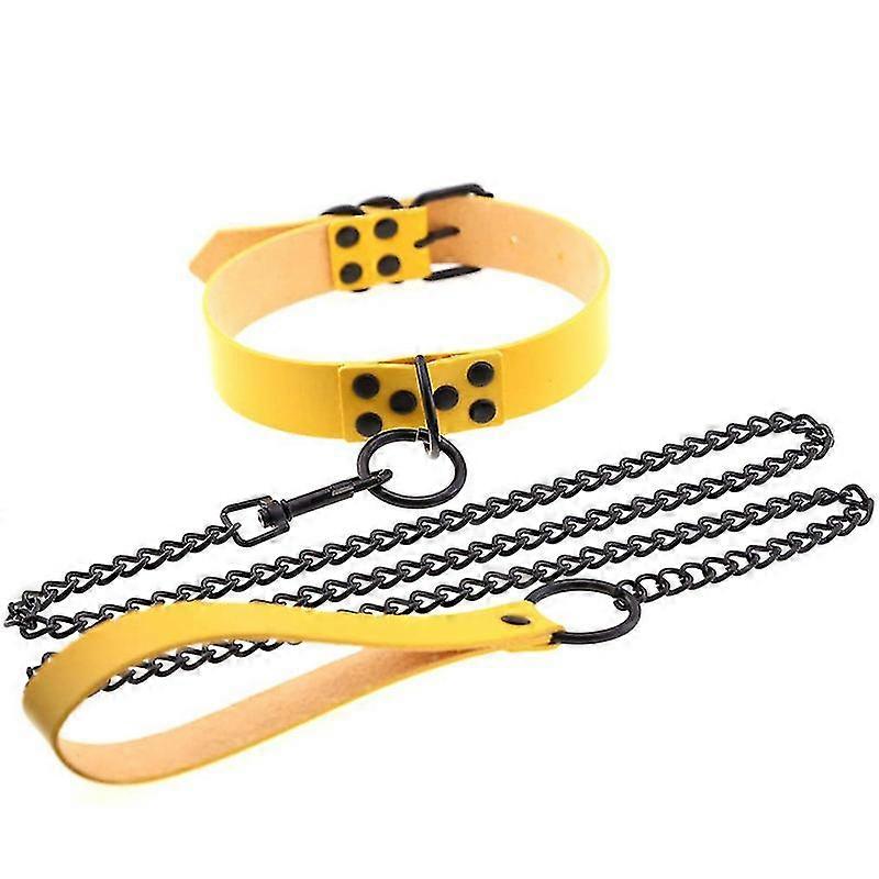 leather collar with black long chain european american style round necklace for women men