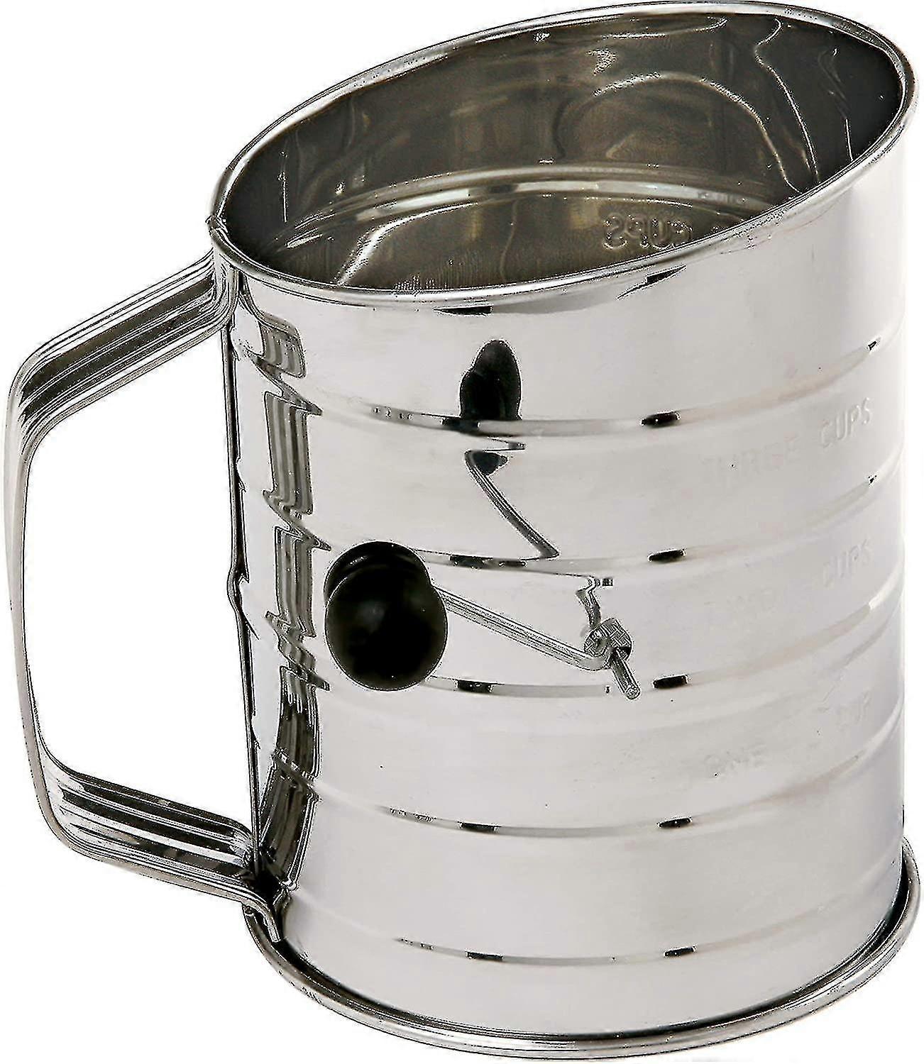 Hand Crank Flour Sifter Agitator, Flour Sifter For Baking Fine Mesh Rotary Hand Crank With Loop Agitator For Quick Sifting3-cup Stainless Steel Rotary