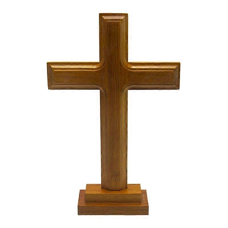 Wooden Standing Cross Decor Altar Cross with Stand Double-Sided Table Cross Gift