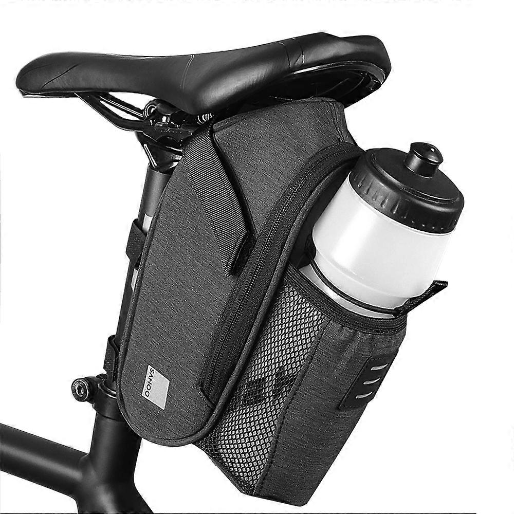 Bicycle Saddle Bag with Water Bottle Pocket Waterproof Bike Seat Bag Reflective Cycling Rear Seat Post Bag with Kettle Pouch Large Capacity Tail Rear