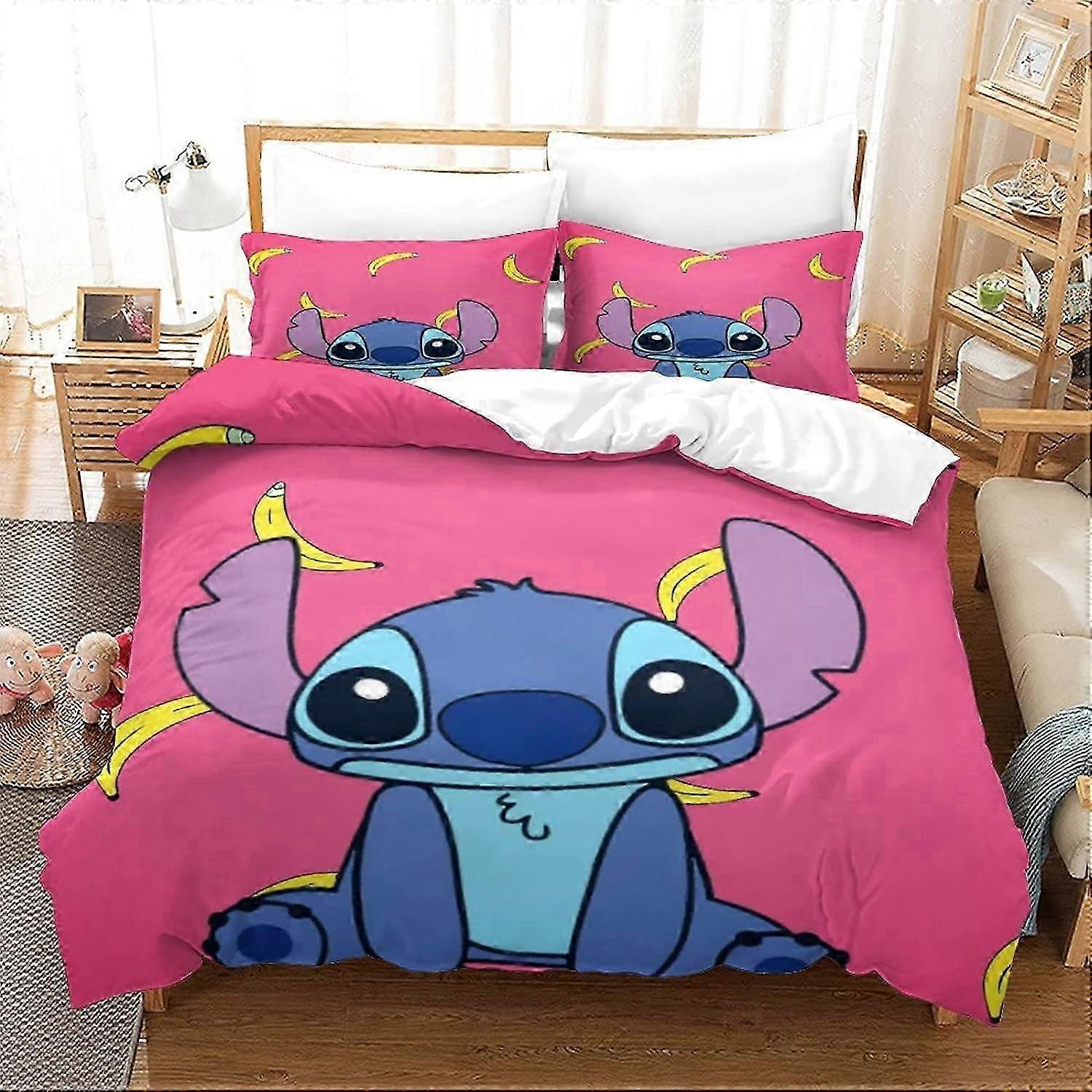 Parure de lit Stitch Lilo & Stitch Pieces - Housse de couette et taie d’oreiller en microfibre de coton confortable et douce King 135*200 CM