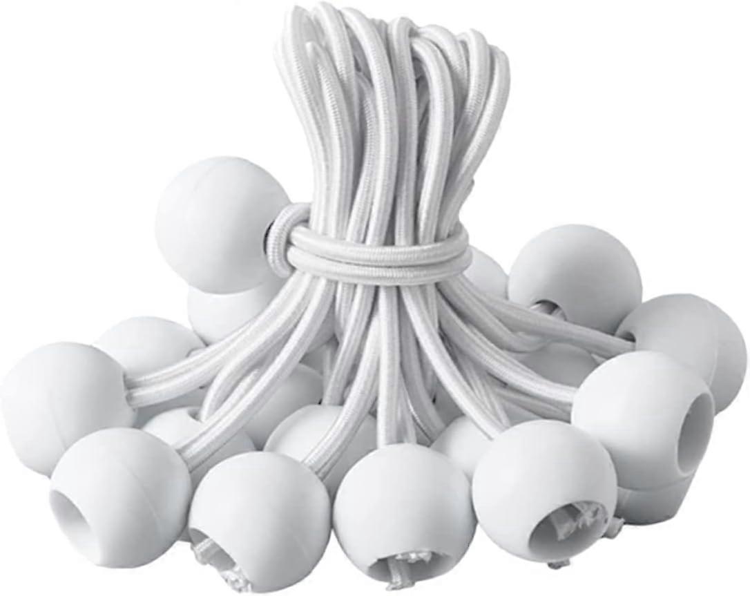 50pcs Elastic Rope Bungee Cord Canopy Bungee Balls Tie- Down Cord Bungee Straps White