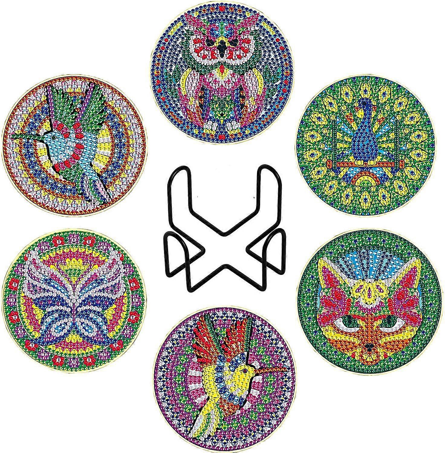 Packung mit 6 Diamond Painted Untersetzern Eule Rund