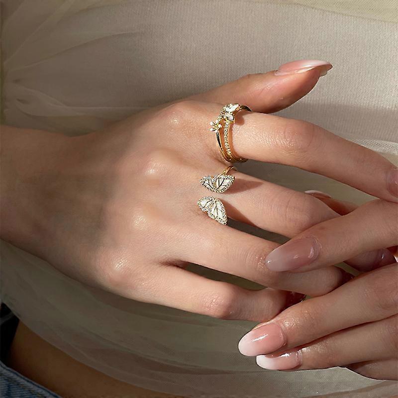 Shiny butterfly ring, 2pcs girls' ring, adjustable