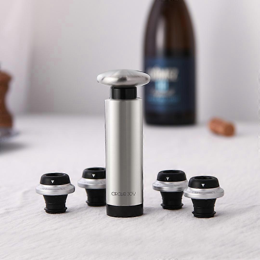 Wine Saver Vacuum Pump with 4 Wine Bottle Stoppers, Stainless Steel