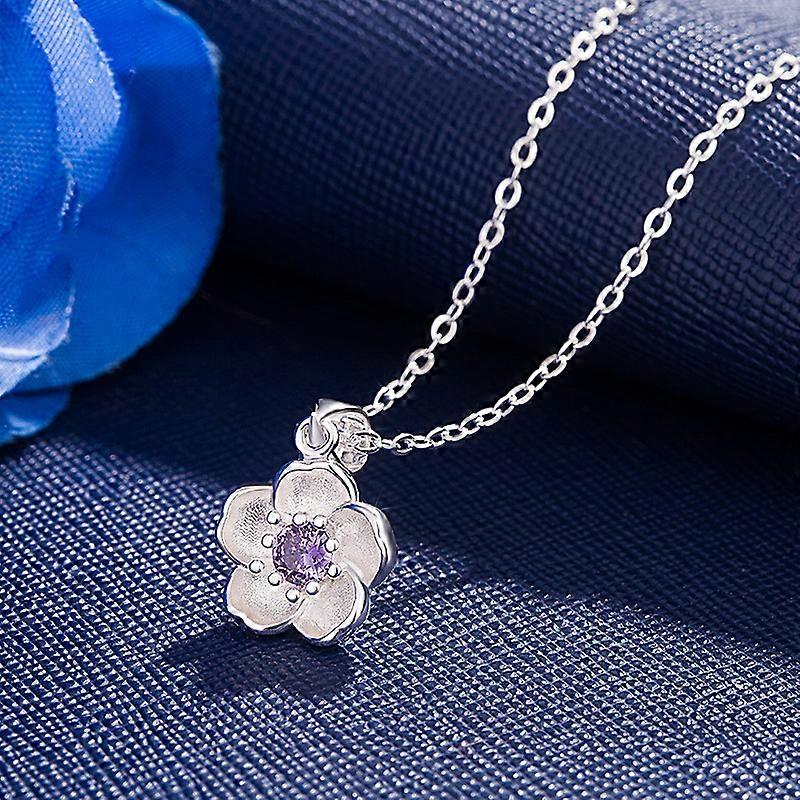 Silver Plated Gemstone Flower Pendant Necklace