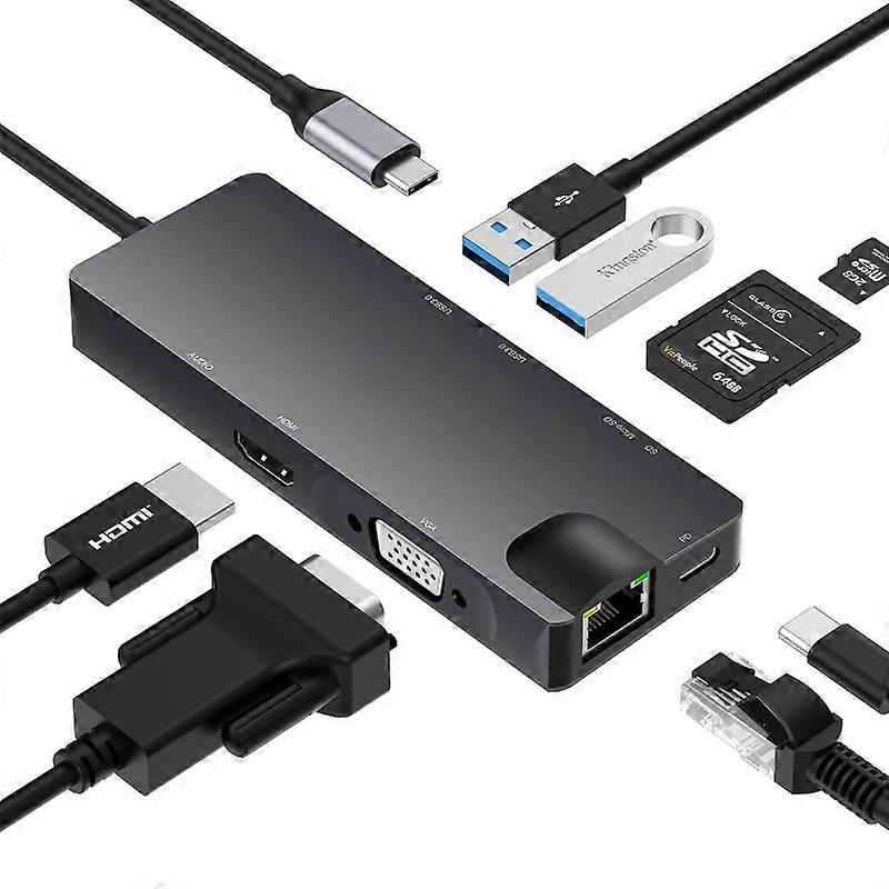 8 in 1 Type-c to HDMI+VAG Gigabit RJ45+USB 3.0 HUB