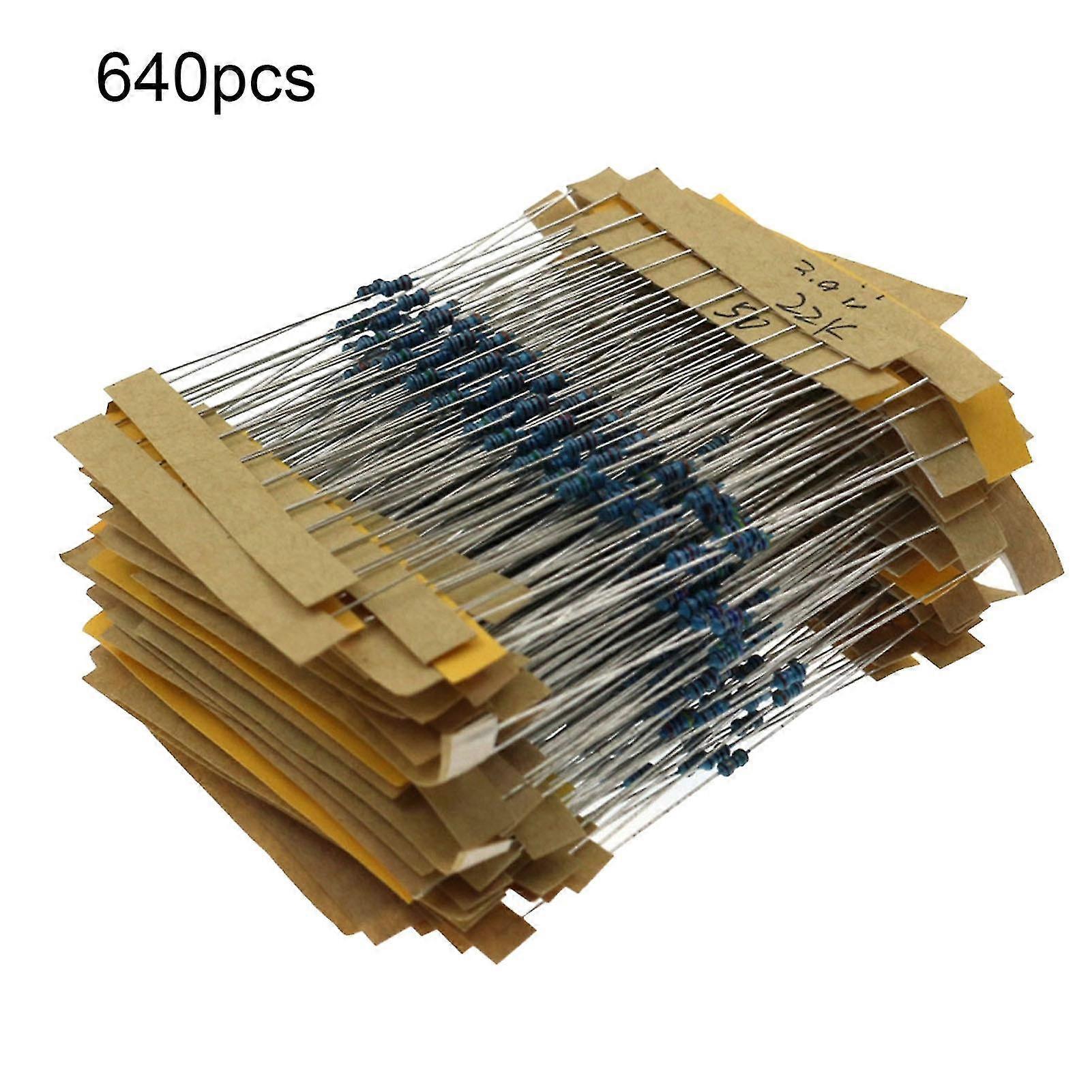 640pcs 1/6w 1% 1ohm-10m Resistor Kit Different Specifications High Precision Metal Assorted Metal Film Resistor Package For Workshop