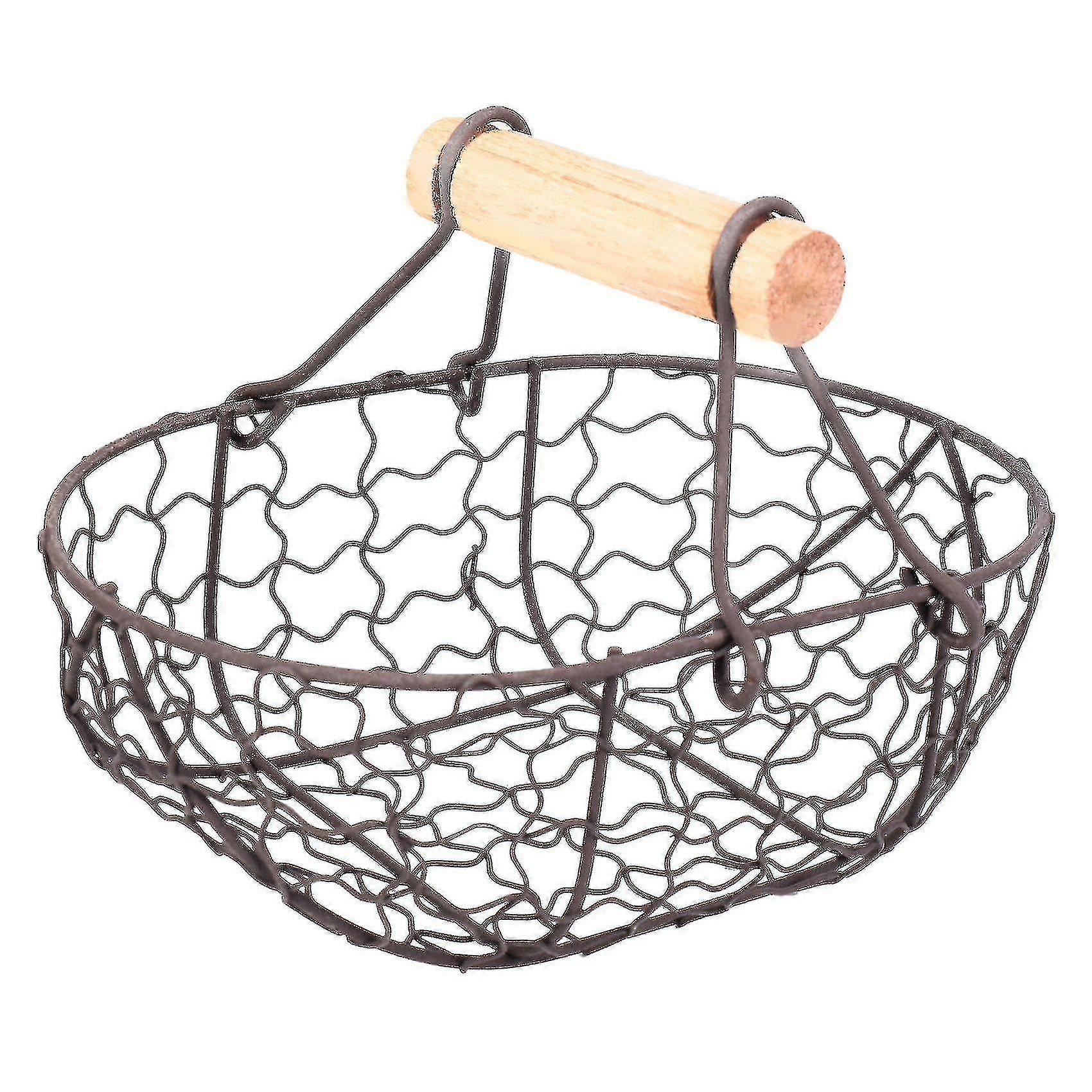 Wooden Handle Metal Retro Basket Portable Multi-function Vegetable Fruit Egg Groceries Practical Chumian