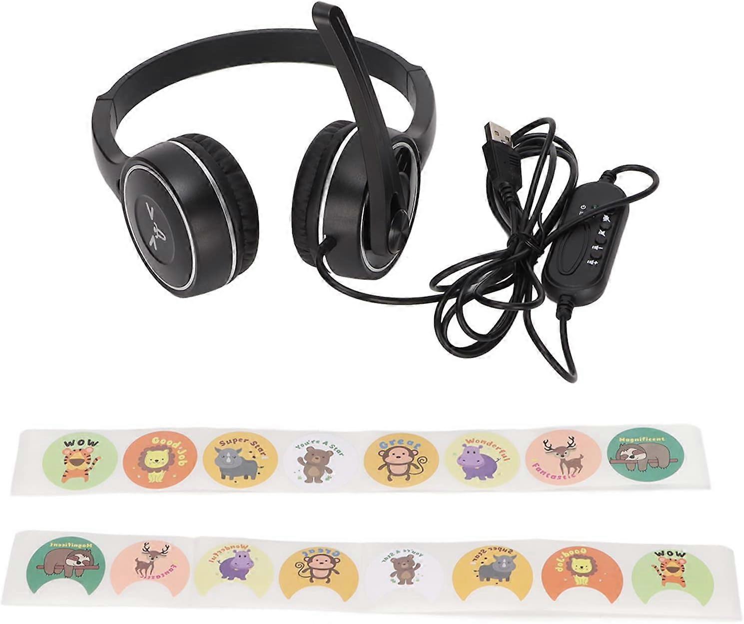 Kids Headphone 4D Stereo Surrounded Adjustable Professional USB Computer Headset with Built-in Mic Volume Control for Online Class Music Gaming