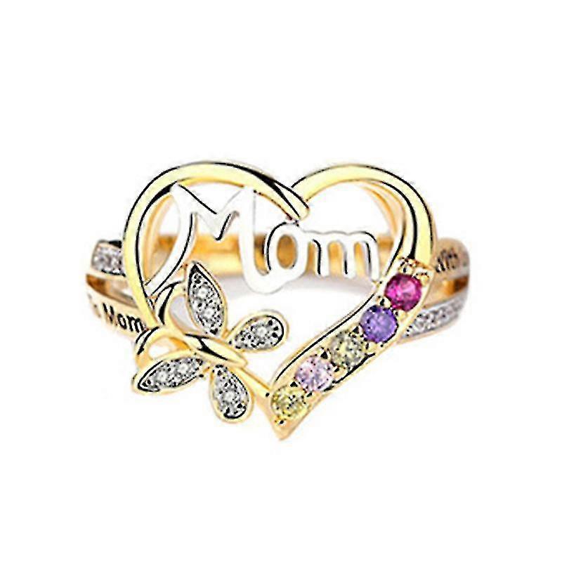 Heart Mom Ring - Diamond Mom Letter Ring