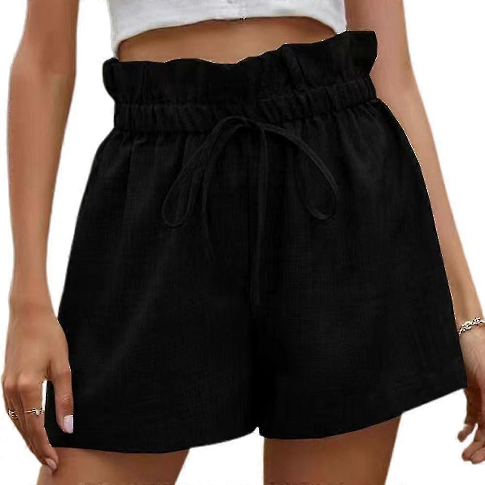 Women's Plain Drawstring Ruffle High Waist Shorts Summer Casual Paper Bag Pants