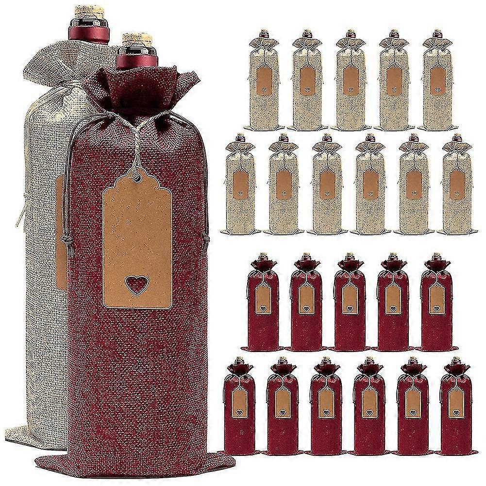 24 Pcs Burlap Wine Bags Wine Gift Bags,wine Bottle Bags With Drawstrings,tags & Ropes,reusable Wine