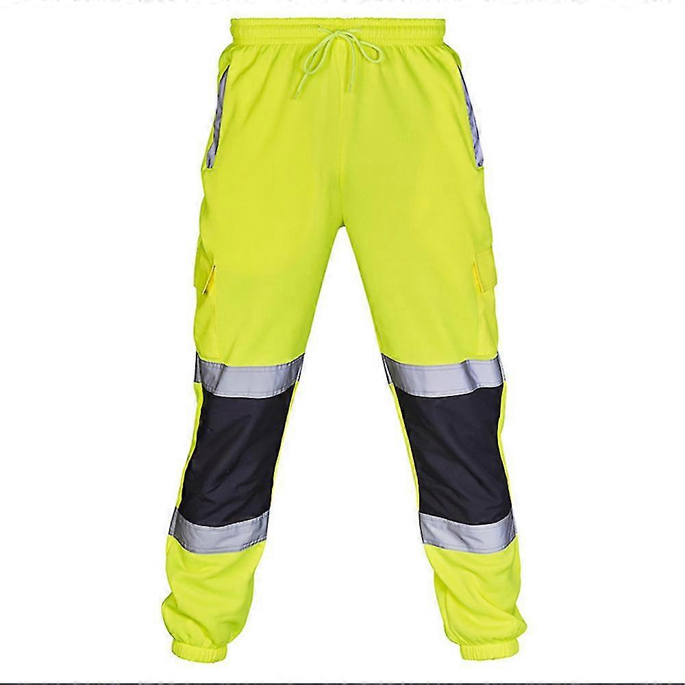 Erkekler Hi Vis Viz Yüksek Görünürlük Güvenliği İş Pantolonu Çekme İpliği Pantolon Koşu Altları