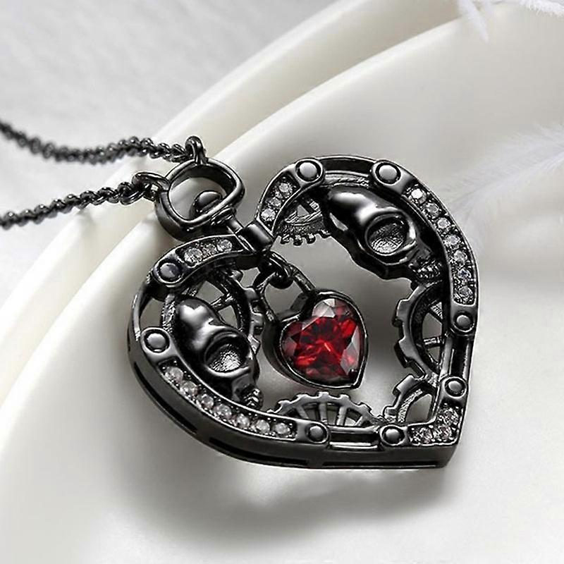 Gothic Vintage Skull  Necklace, Simple Design with Heart and Rhinestone