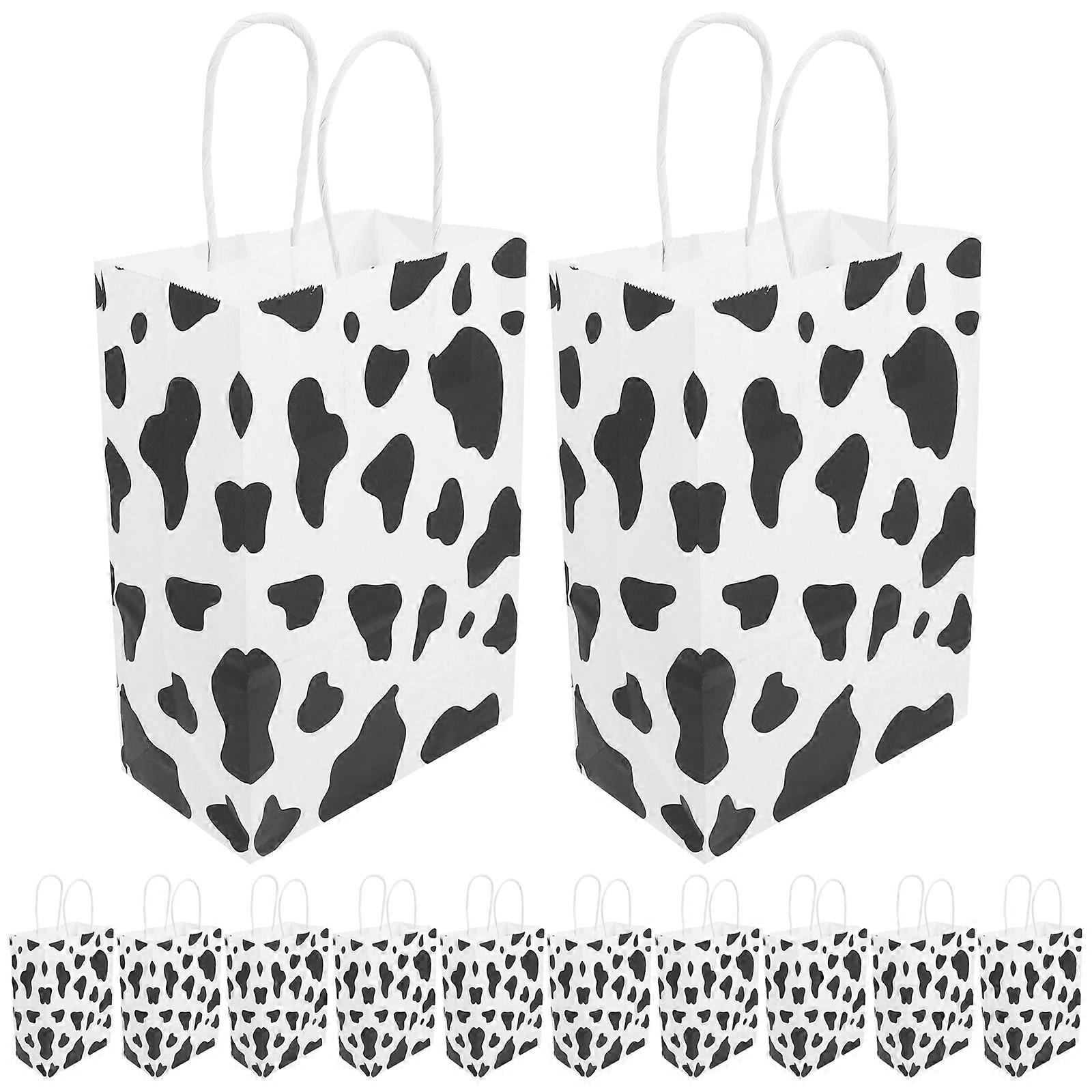 Lot de 12 sacs en papier à imprimé vache avec poignées, sacs cadeaux portables, sacs d'emballage de bijoux, sacs en papier à motif vache