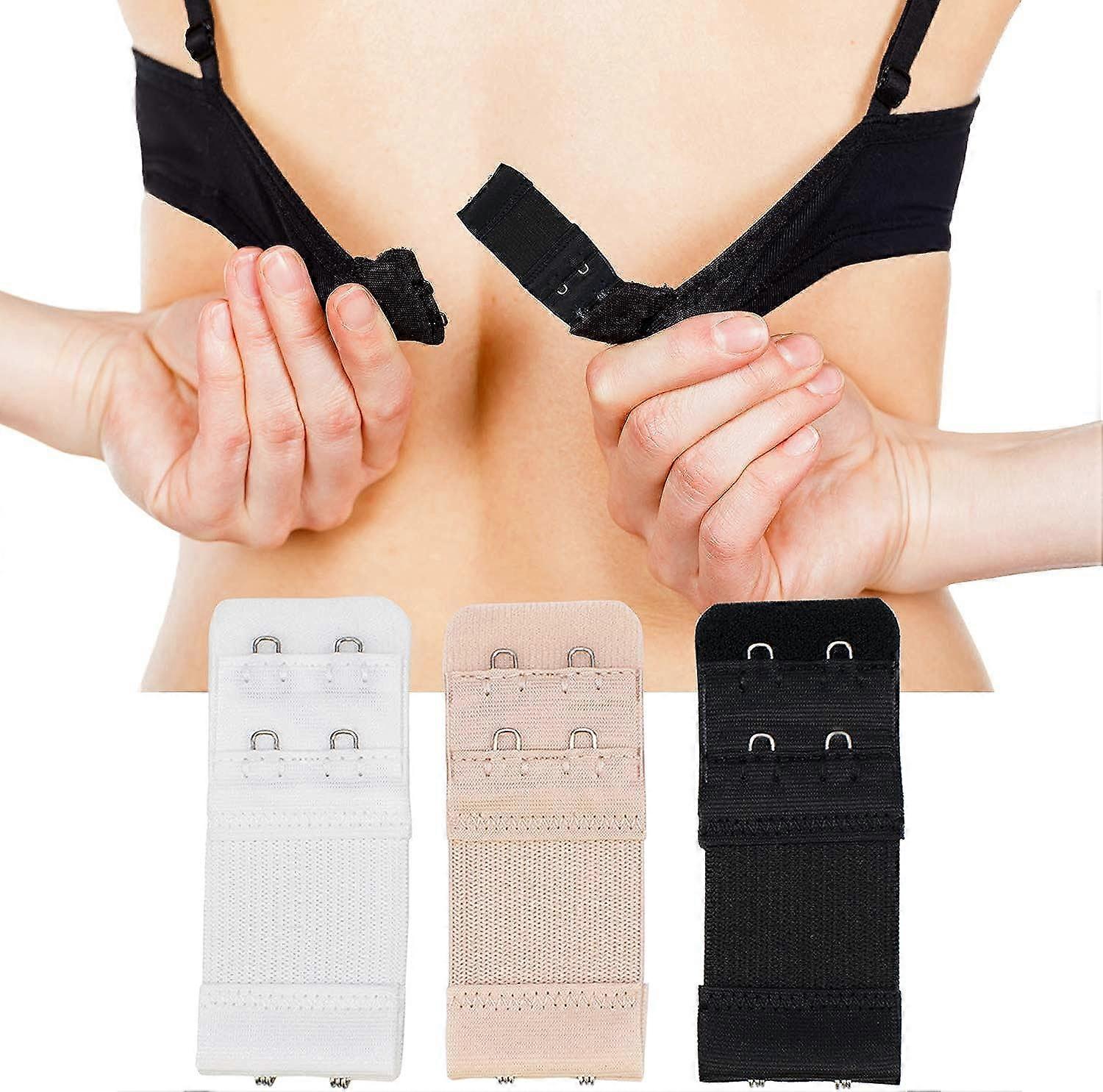 Lot de 3 rallonges de bretelles de soutien-gorge souples à 2 crochets, noir, blanc et beige