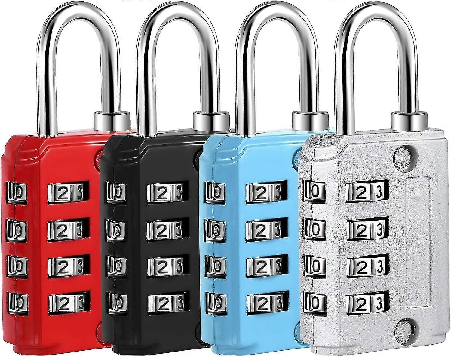 4 Pcs 4-digit Code Padlock, Small Locker Padlock Zinc Alloy Code Padlock(silver Black Blue Red)