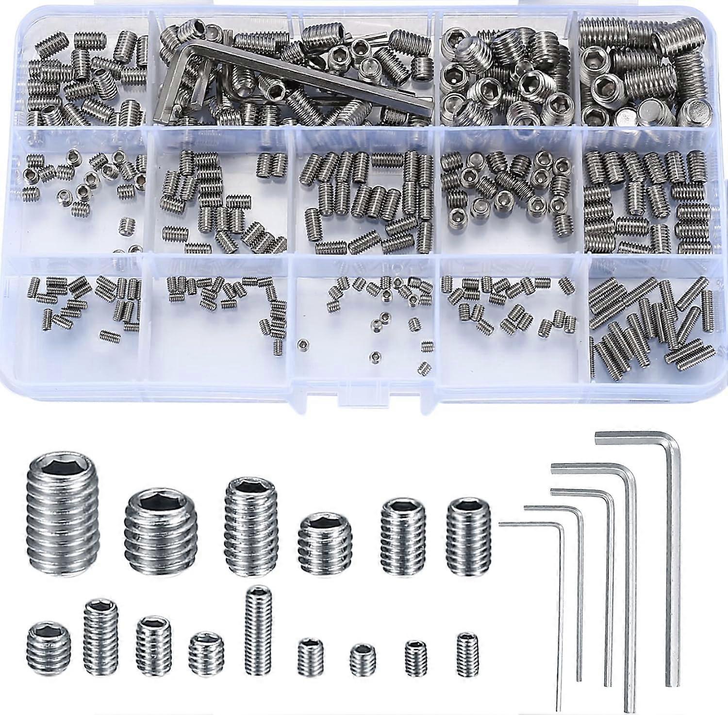 1 set - 300pcs stainless steel flat end hexagon socket set screws