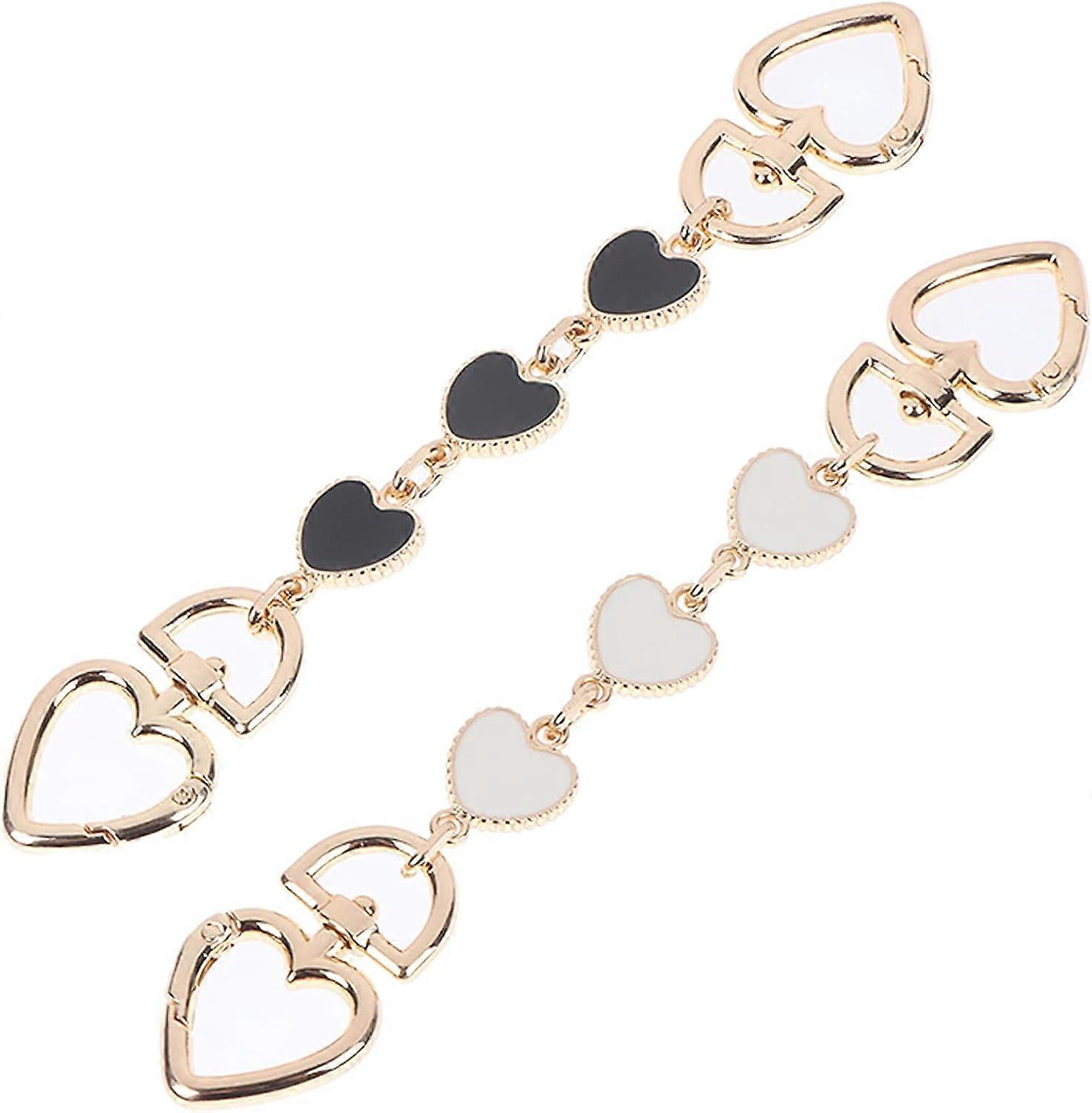 2 Piece Purse Extension Chains (Black and White), Heart Shaped Purse Extension Chain Pendant, Replacement Accessory for Handbags