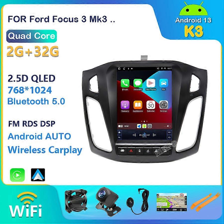 Car Radio Multimedia android 13 Player For Ford Focus 3 Mk3 2012 -2019 For Tesla Style Screen Navigation 2 din GPS 2din Video 4G